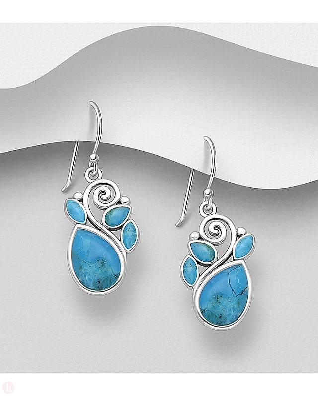 Cercei spirale argint cu turcoaz bleu
